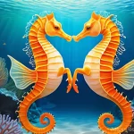 해양생물의 번식 전략 - **Prompt:** A serene underwater scene depicting two seahorses (Hippocampus) engaged in their delicat...
