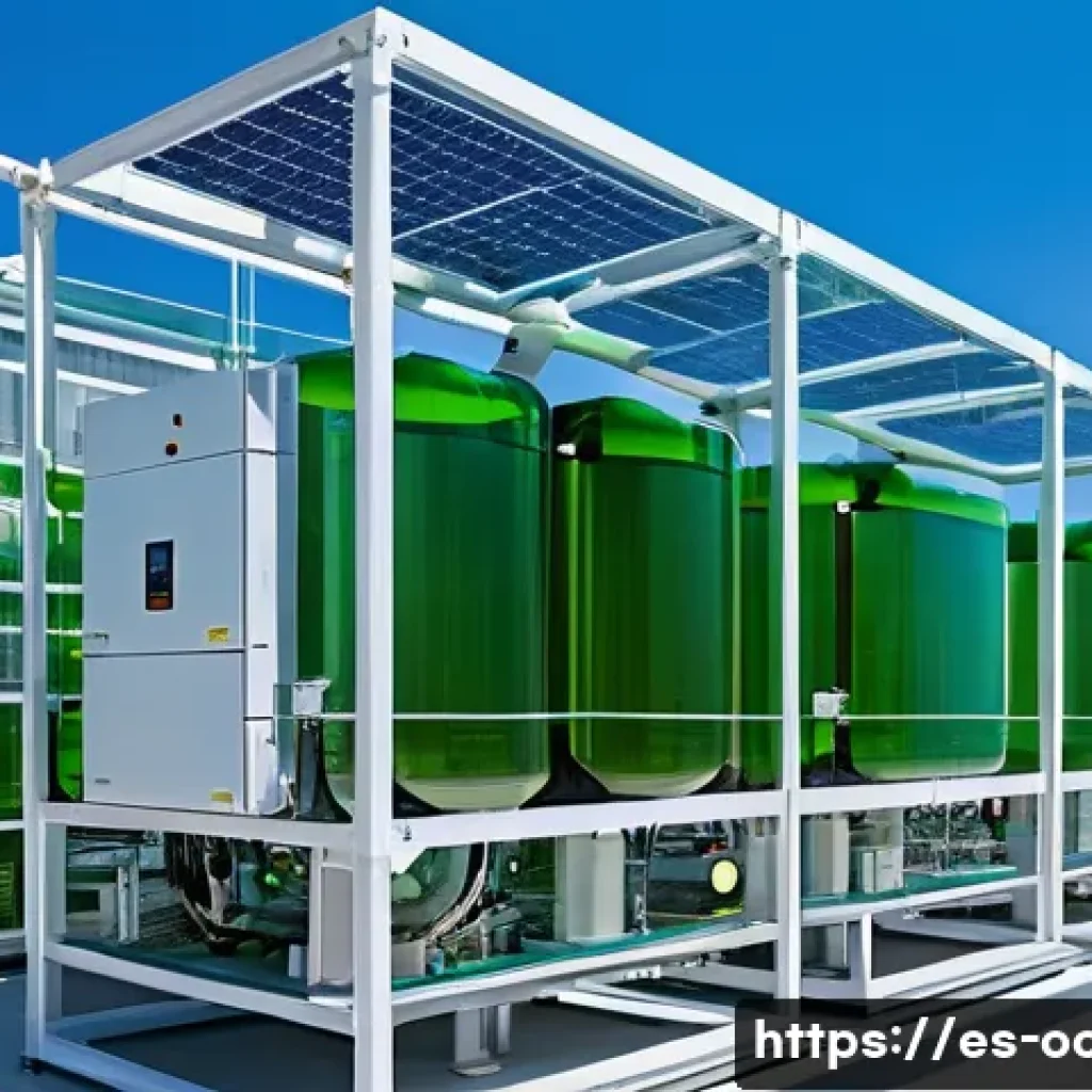 해양 미세조류 배양 기술 - A modern photobioreactor facility at a coastal Mediterranean research center, featuring large transp...