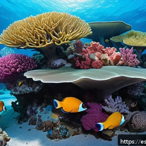 해양생물 유전자 편집 기술 - A vibrant underwater coral reef scene showcasing genetically modified corals with enhanced resistanc...