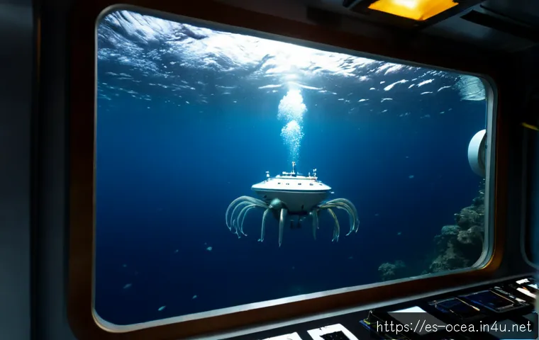 심해 저서 생물 연구 - Photorealistic deep-sea research scene off the Canary Islands, a remotely operated vehicle hovering ...